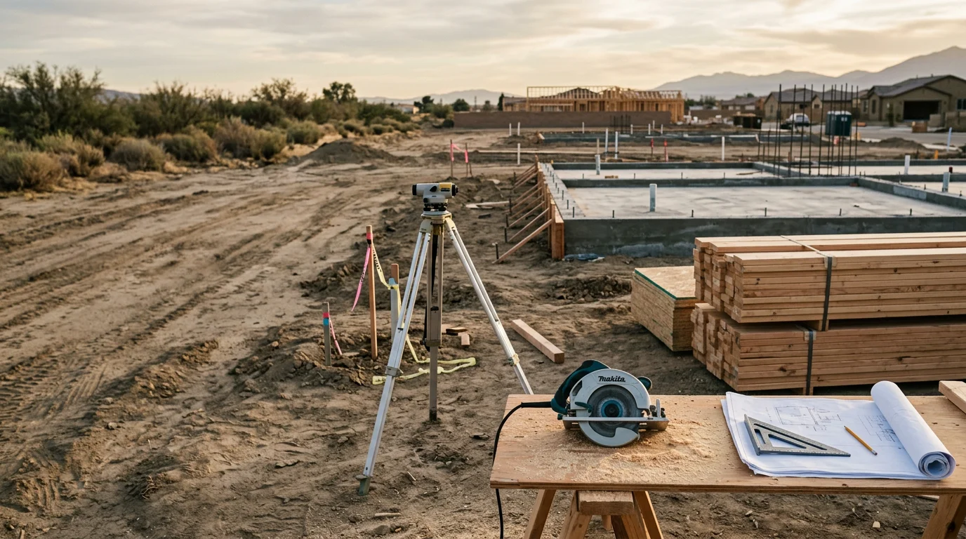 A newly completed custom home in Fontana, California, with a finished exterior, clean roofline, and landscaped front yard on a residential lot. The home reflects a ground-up custom build by Castillos Construction Services in the Inland Empire.